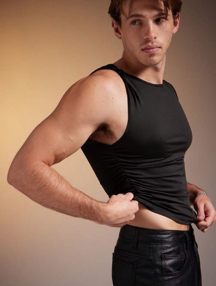 Men's Round Neck Asymmetrical Shoulder Twist Tank Top